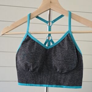 Jockey Seamless Sports Bralette in Charcoal with Teal Trim